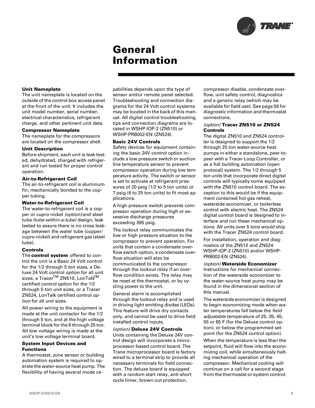 Trane GEV, GEH manual General Information 