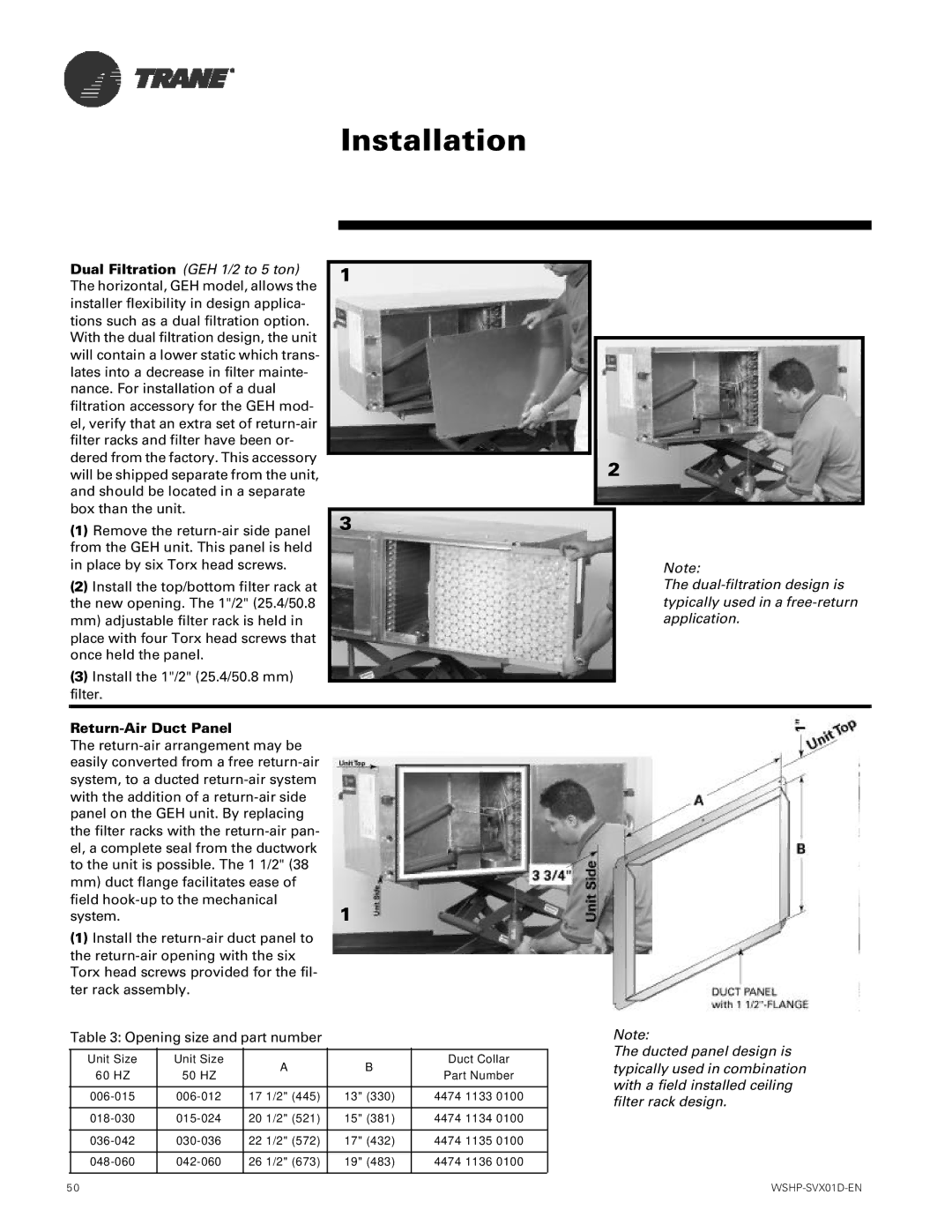 Trane GEH, GEV manual Return-Air Duct Panel 