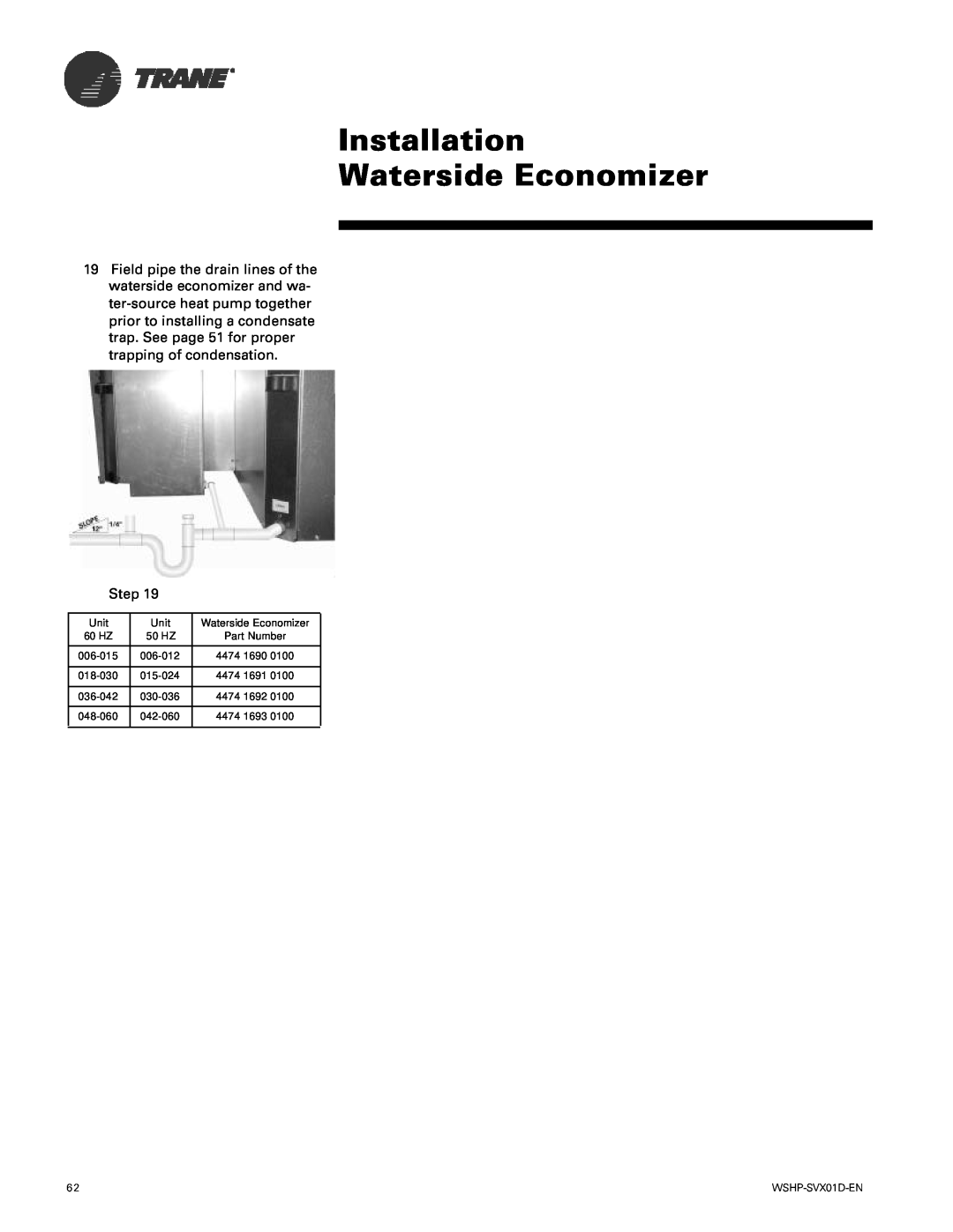 Trane GEH, GEV manual Installation Waterside Economizer, Step 