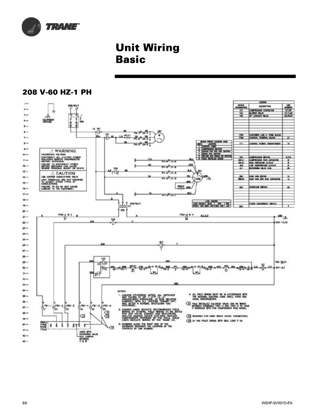Trane GEH, GEV manual Unit Wiring Basic, 208 V-60 HZ-1PH 