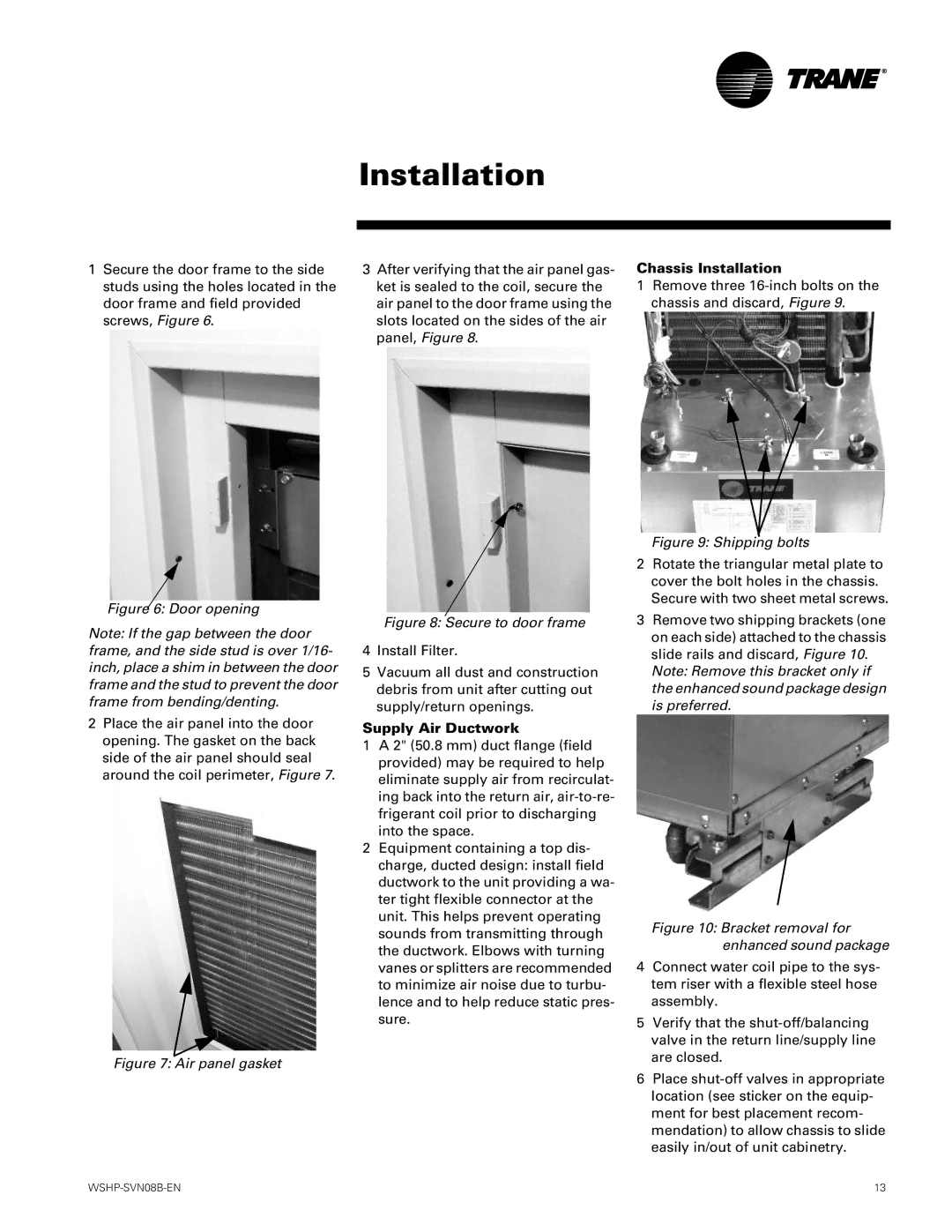 Trane GETB manual Supply Air Ductwork, Chassis Installation 