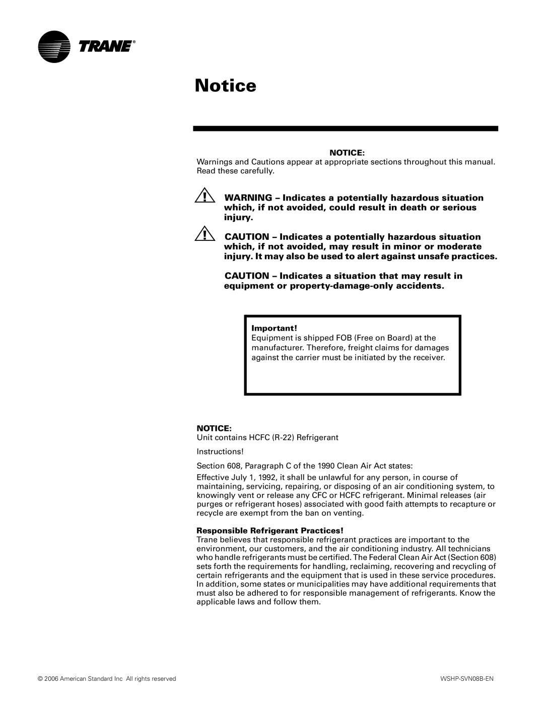 Trane GETB manual Responsible Refrigerant Practices 