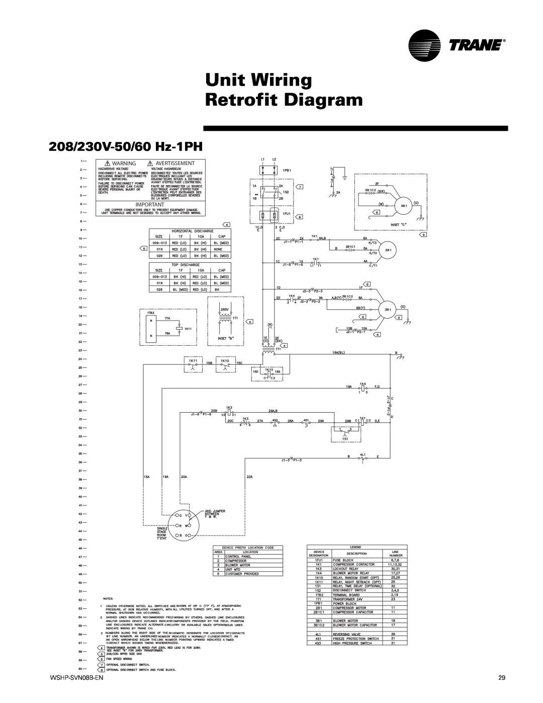 Trane GETB manual Unit Wiring Retrofit Diagram, 208/230V-50/60 Hz-1PH 