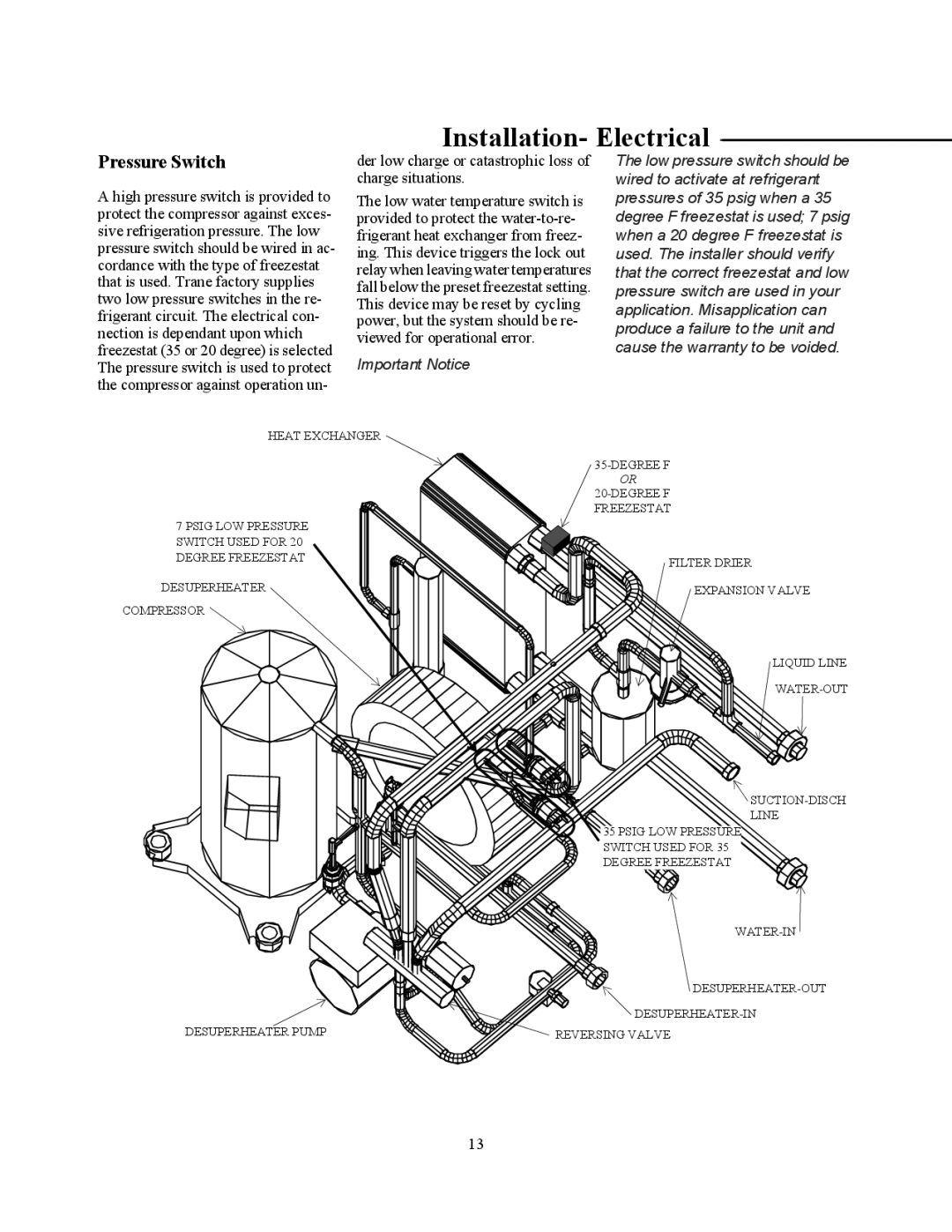 Trane GSSD specifications Pressure Switch 