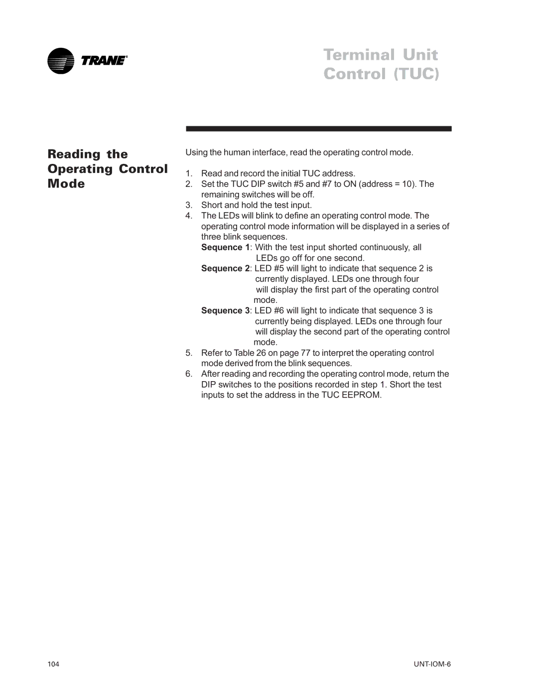 Trane LO manual Reading Operating Control Mode 