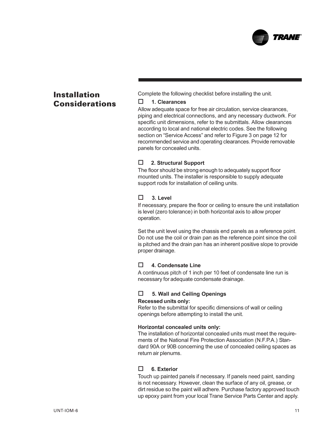 Trane LO manual Installation Considerations 