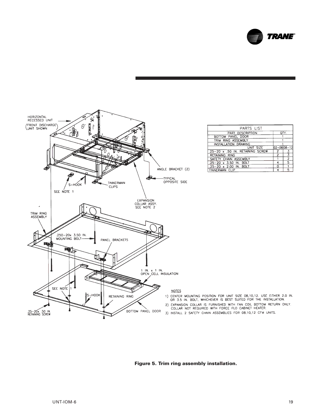 Trane LO manual Trim ring assembly installation 