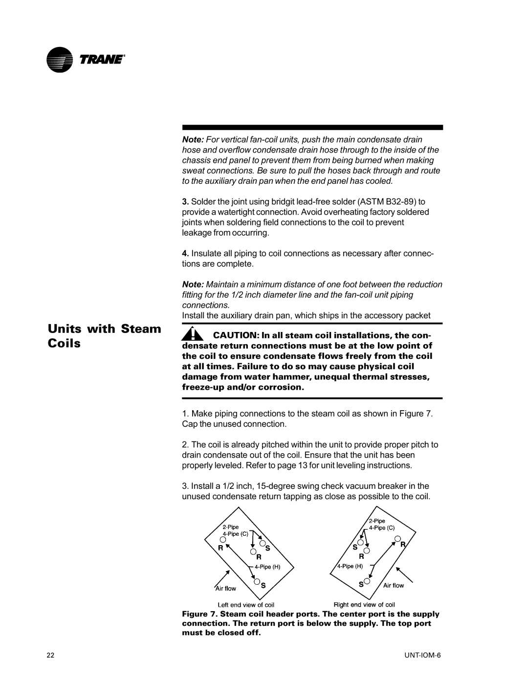 Trane LO manual Units with Steam Coils 