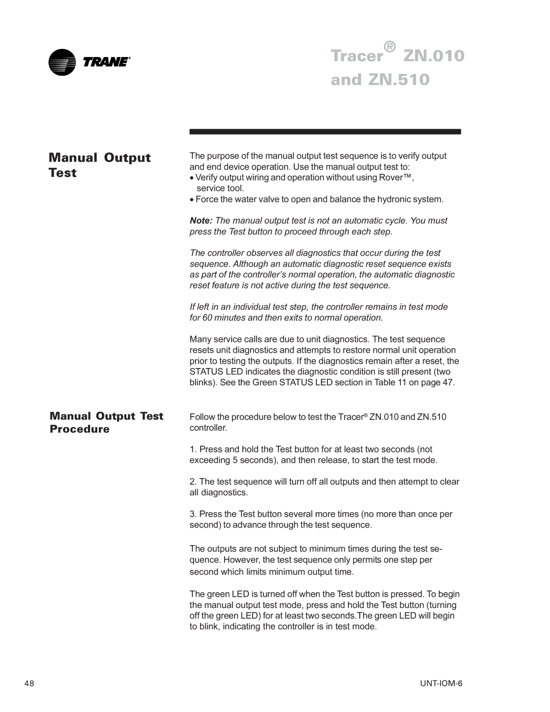 Trane LO manual Manual Output Test Procedure 