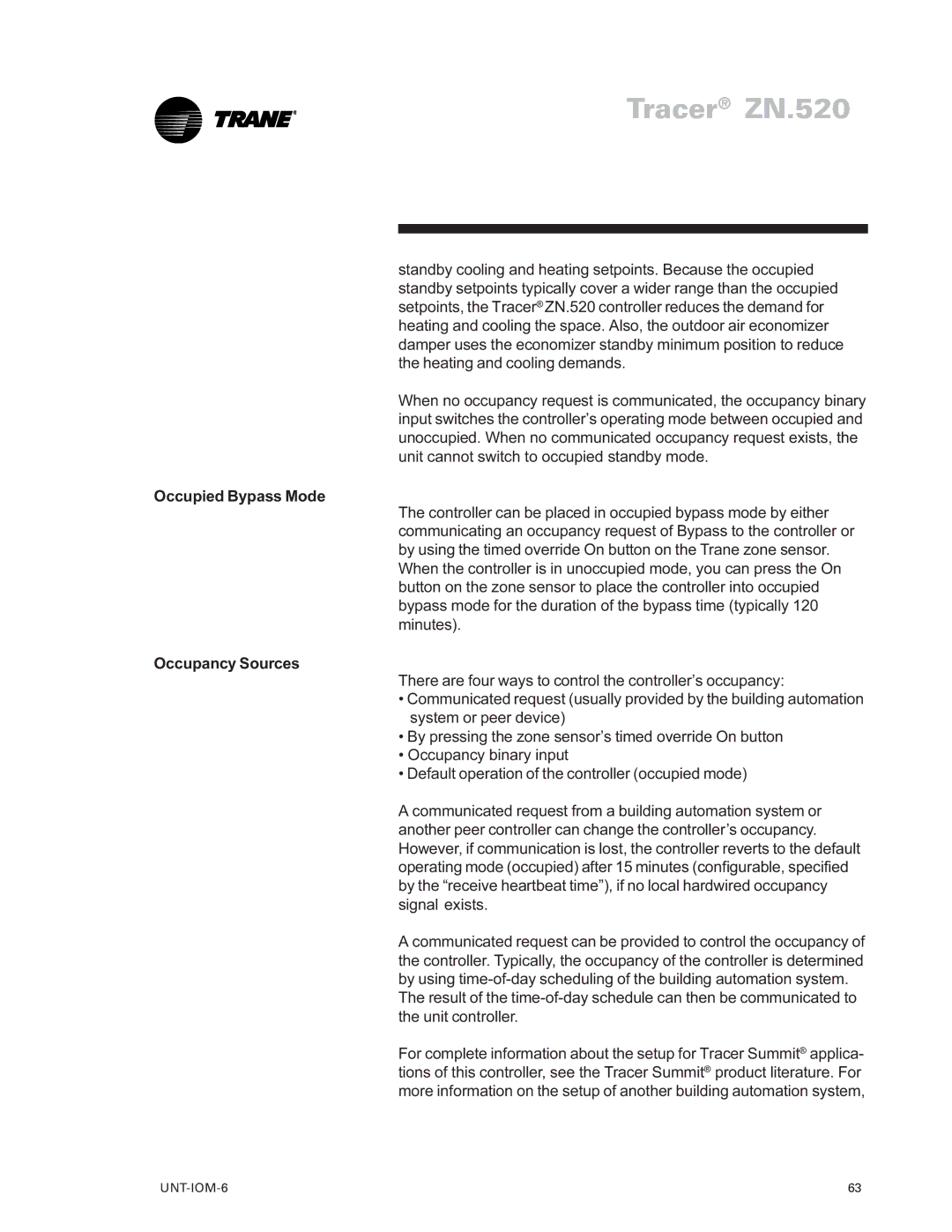 Trane LO manual Occupied Bypass Mode, Occupancy Sources 