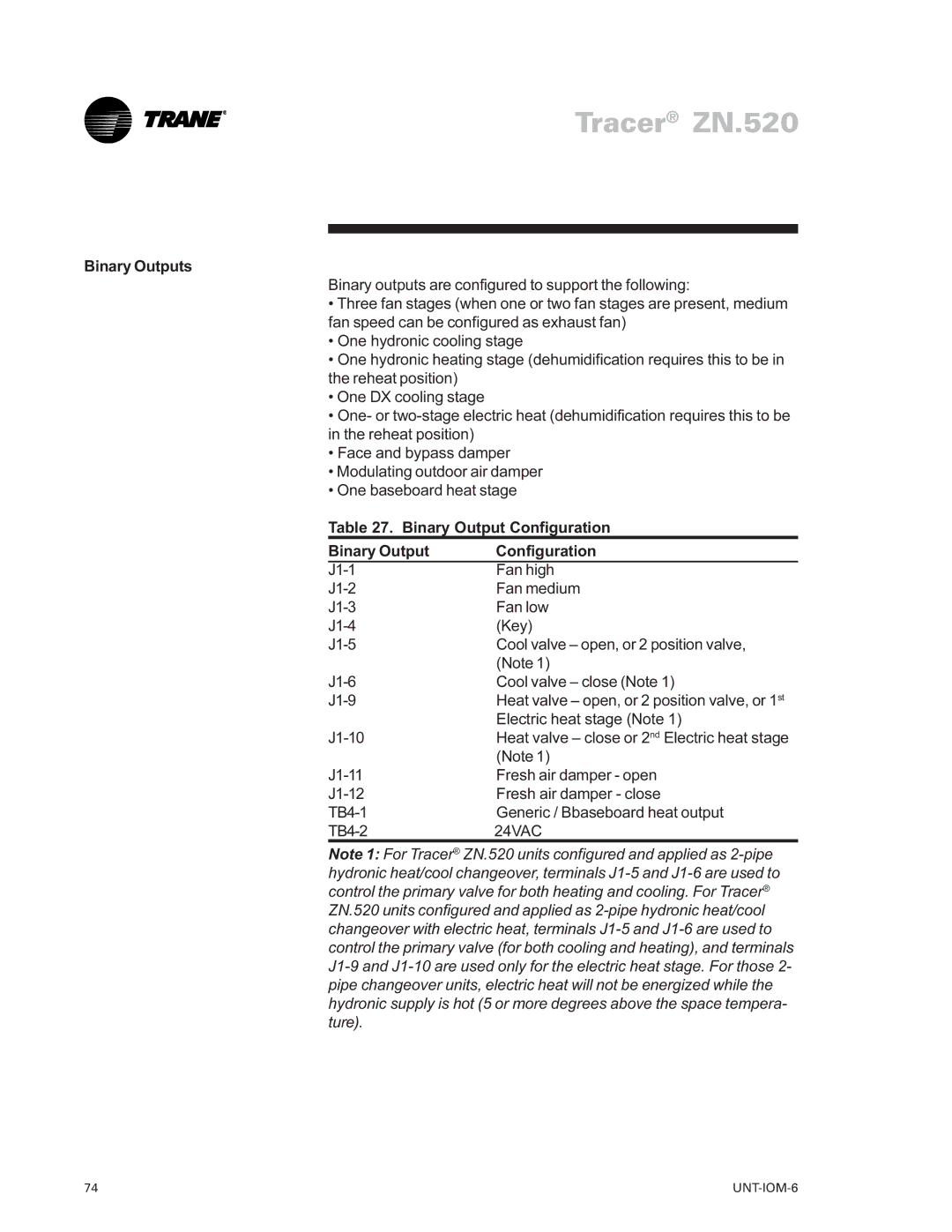 Trane LO manual Binary Outputs, Binary Output Configuration 