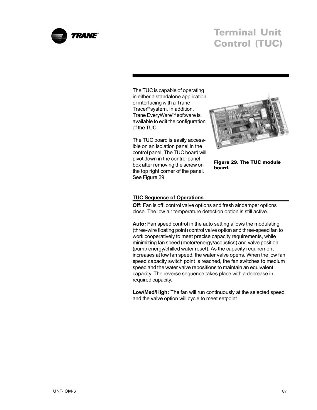 Trane LO manual Terminal Unit Control TUC, TUC Sequence of Operations 