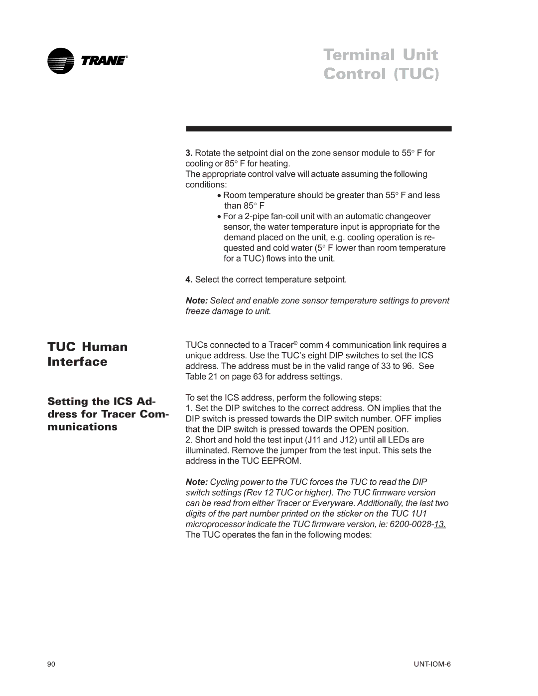 Trane LO manual TUC Human Interface, Setting the ICS Ad- dress for Tracer Com- munications 