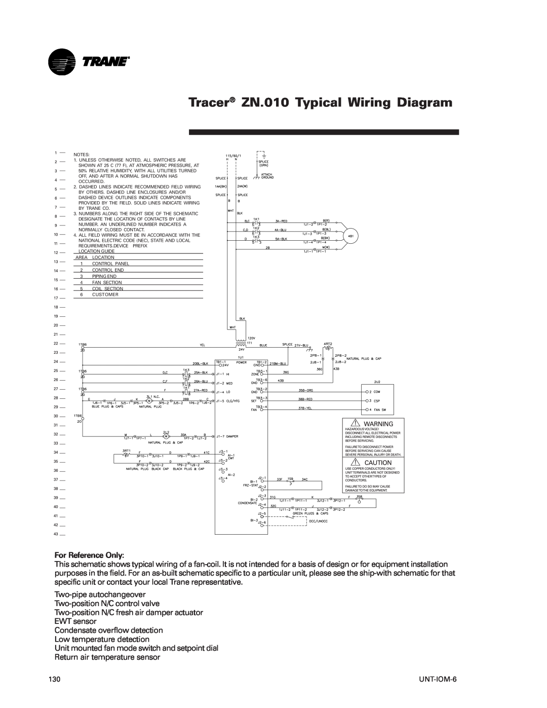 Trane LO manual Tracer ZN.010 Typical Wiring Diagram, For Reference Only 