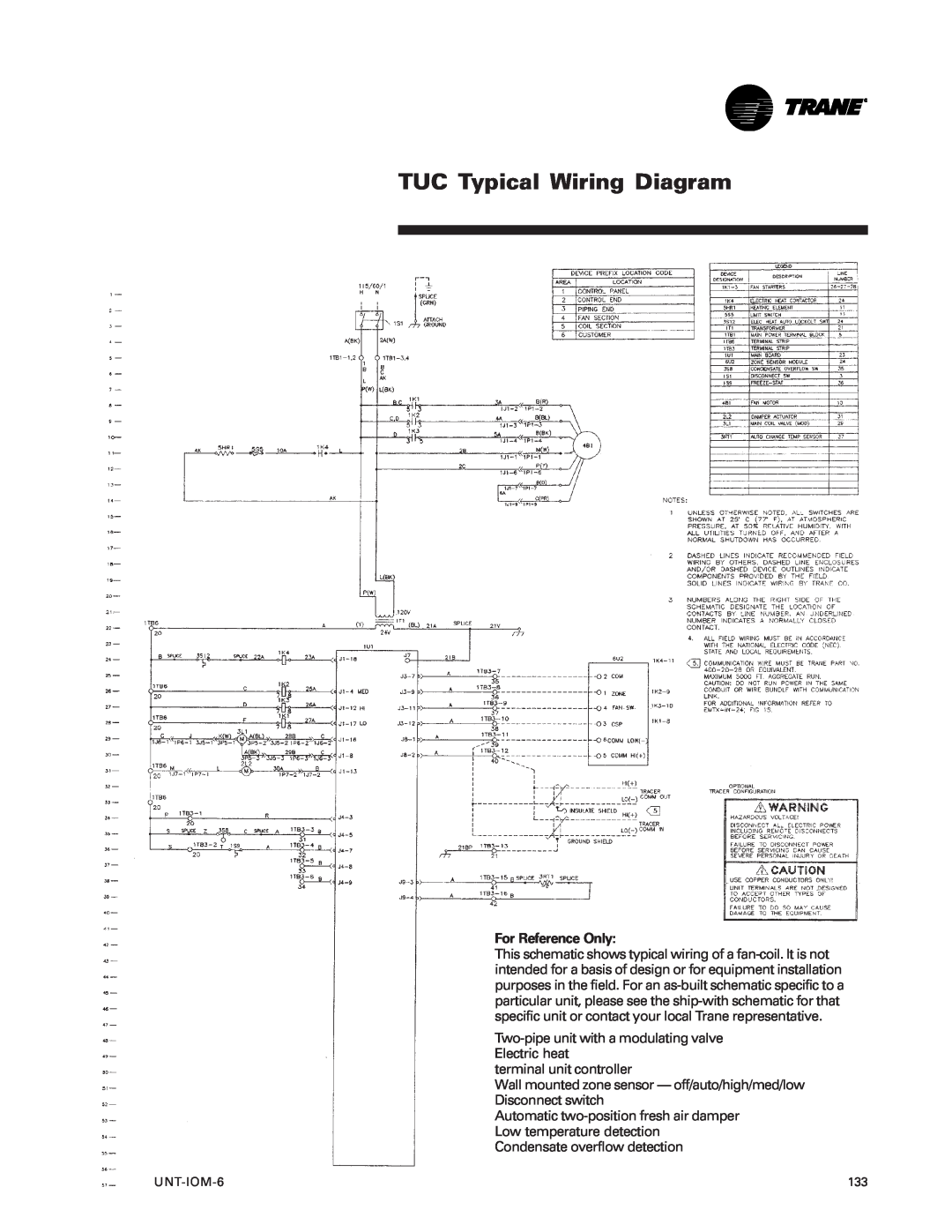 Trane LO manual TUC Typical Wiring Diagram, For Reference Only 