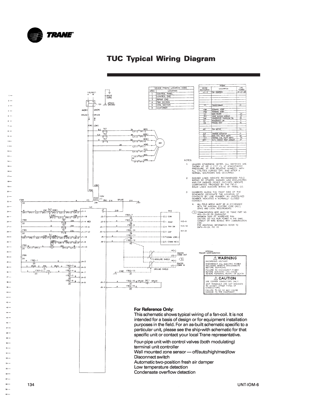 Trane LO manual TUC Typical Wiring Diagram, For Reference Only, UNT-IOM-6 