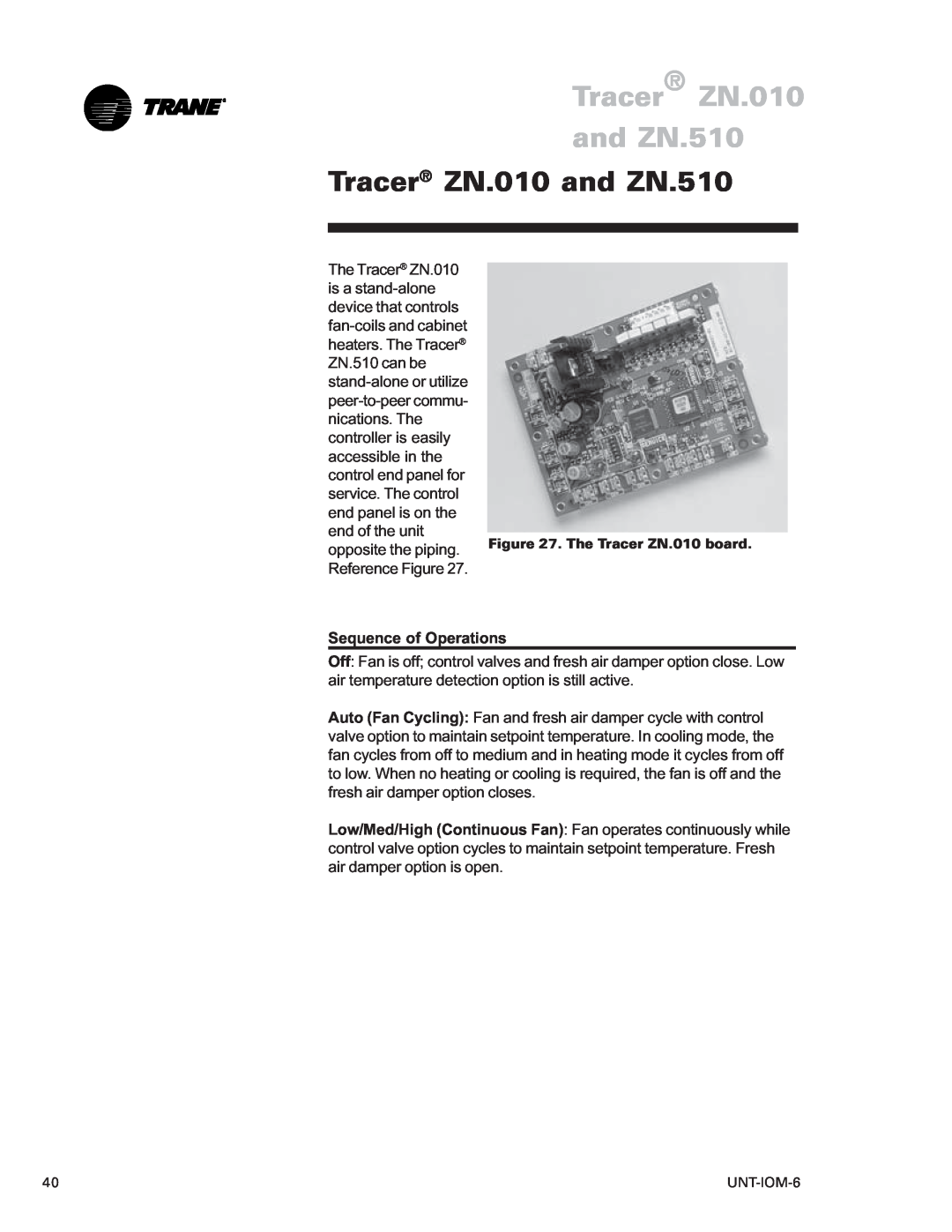 Trane LO manual Tracer ZN.010 and ZN.510, Sequence of Operations 