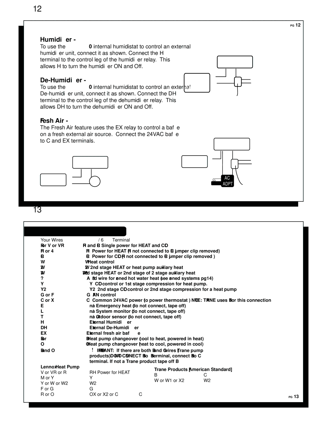 Trane LS-90 manual De-Humidiﬁer, Fresh Air, Wire Reference Chart 