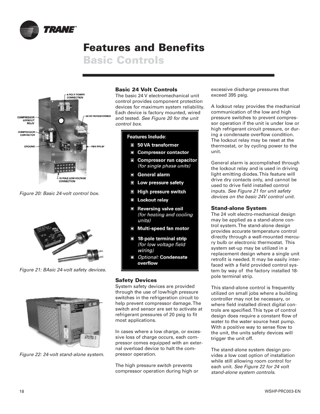 Trane Model 180 GEV, 120 GEH, Model 012 GEH manual Basic Controls, Basic 24 Volt Controls, Safety Devices, Stand-alone System 