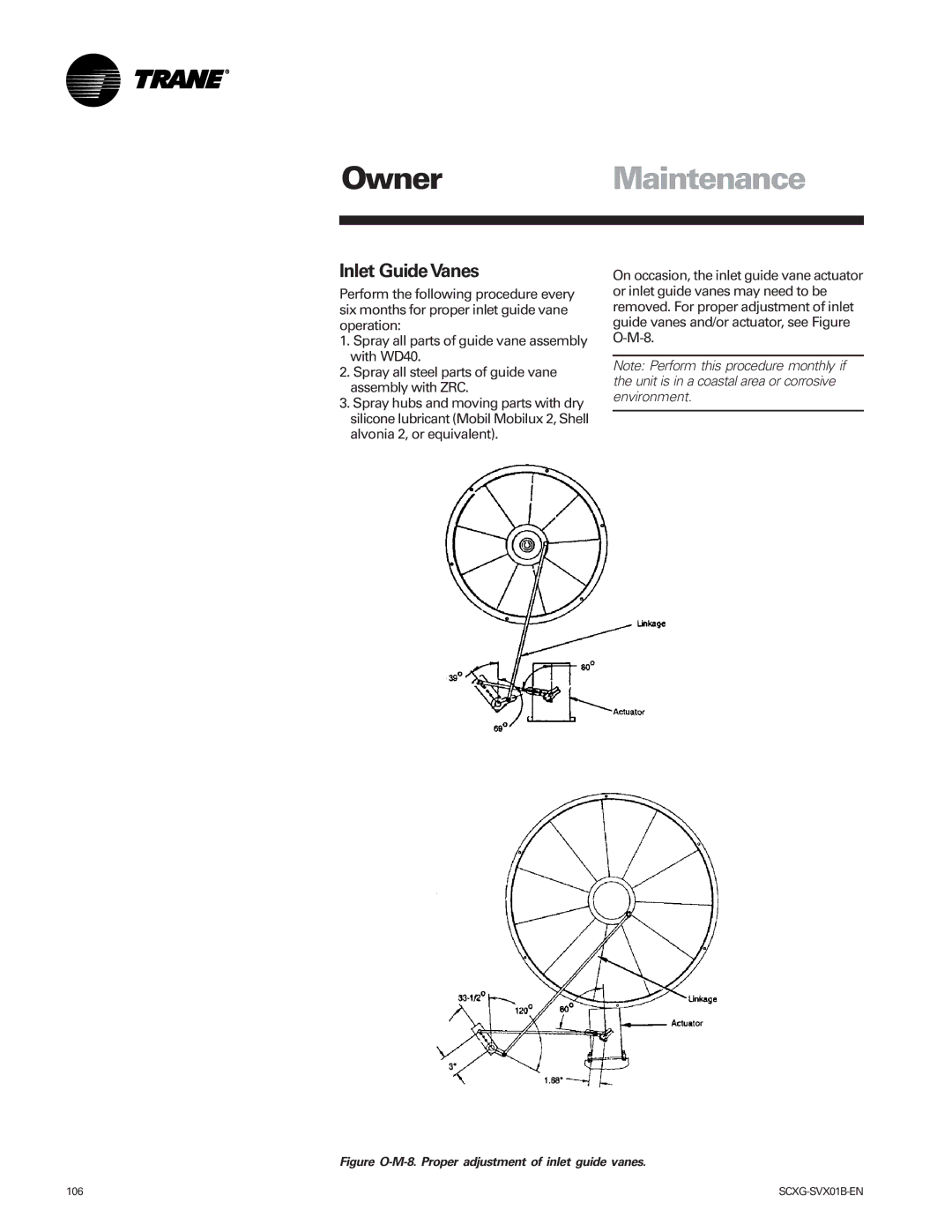 Trane Modu manual Inlet Guide Vanes, Figure O-M-8. Proper adjustment of inlet guide vanes 