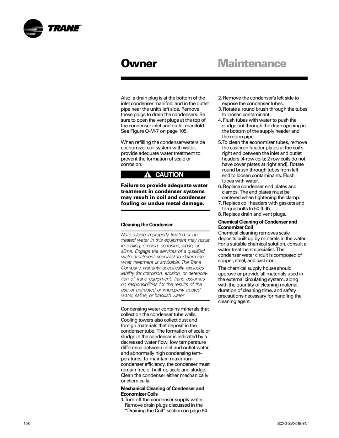 Trane Modu manual Mechanical Cleaning of Condenser and Economizer Coils, Chemical Cleaning of Condenser and Economizer Coil 