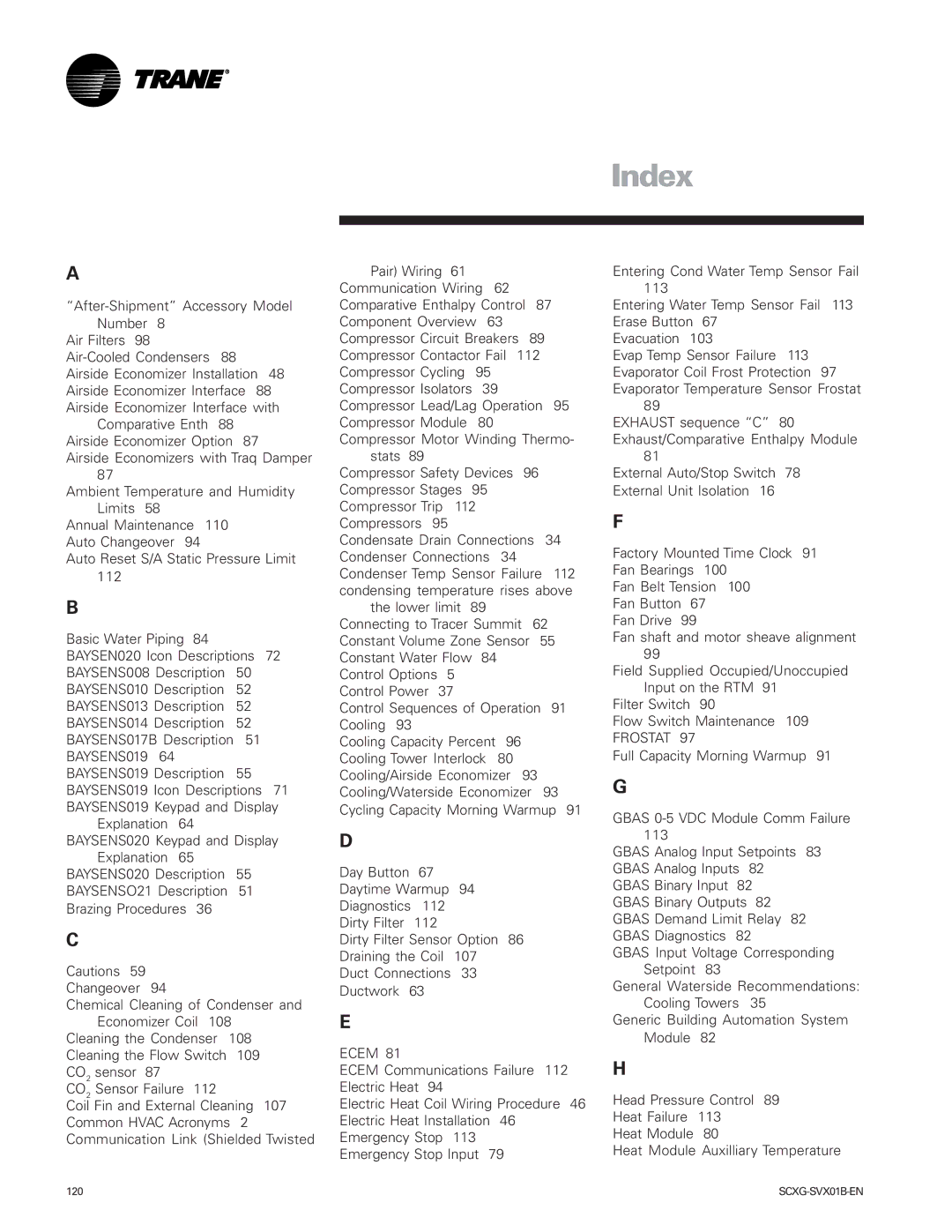 Trane Modu manual Index, BAYSENS019 