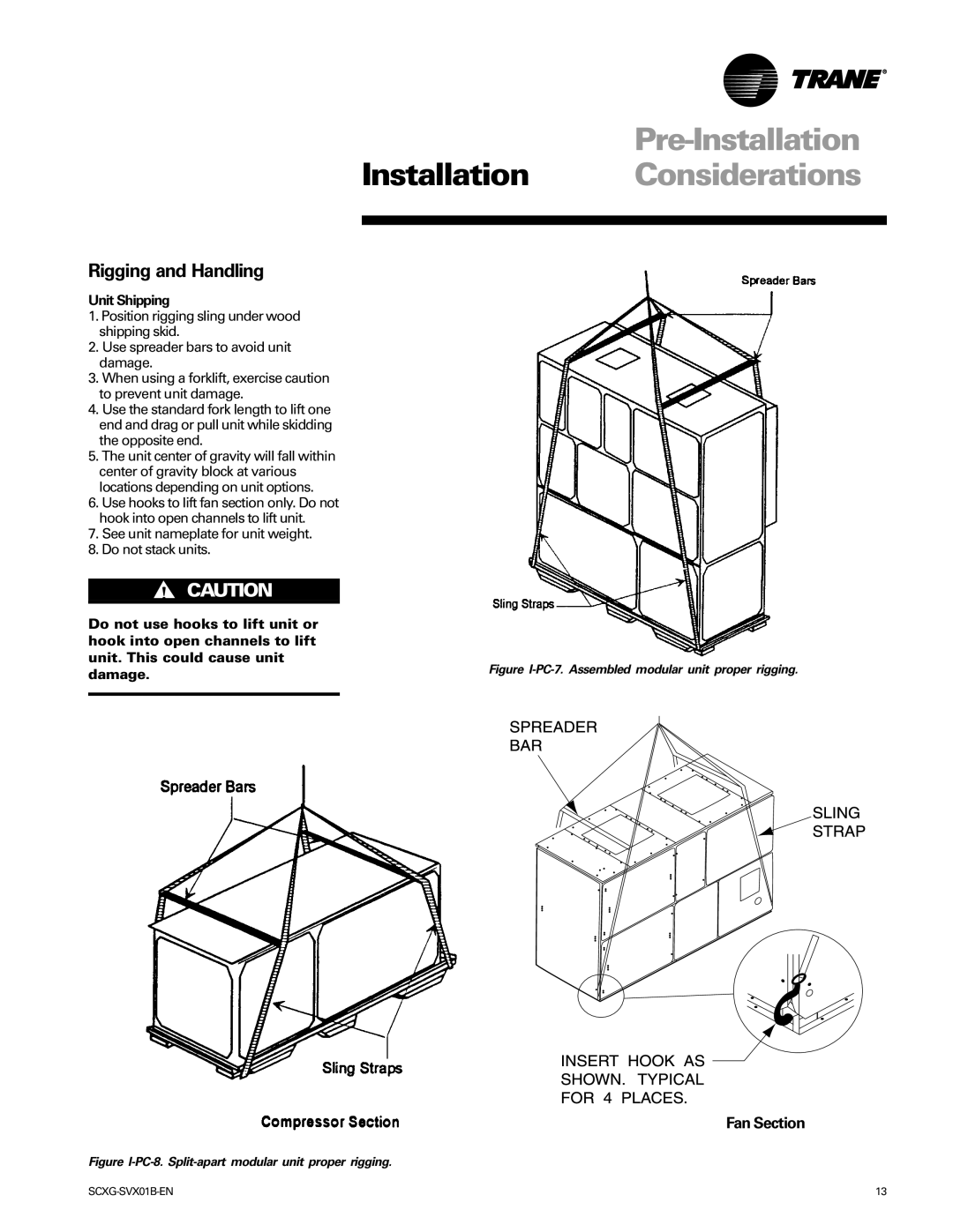 Trane Modu manual Rigging and Handling, Unit Shipping 