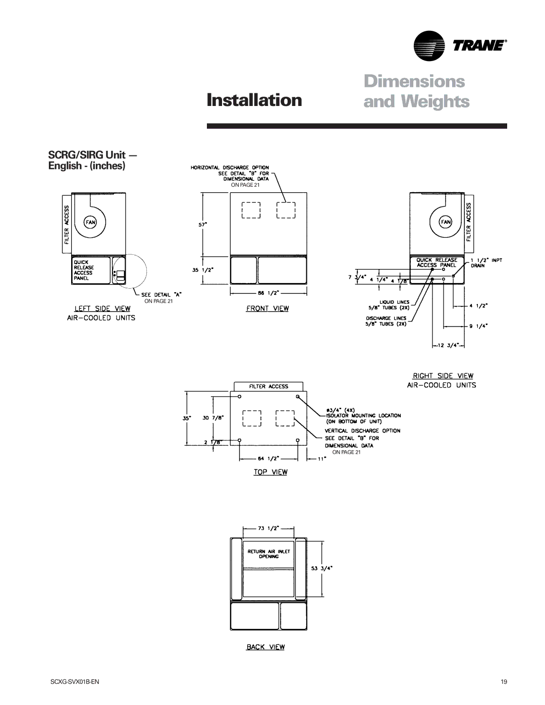 Trane Modu manual SCRG/SIRG Unit English inches 