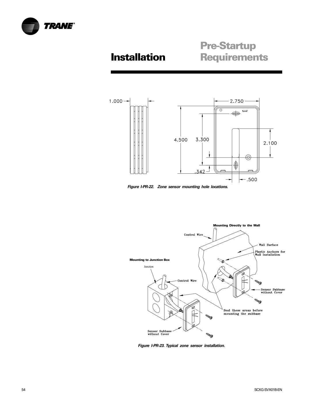 Trane Modu manual Figure I-PR-22. Zone sensor mounting hole locations 