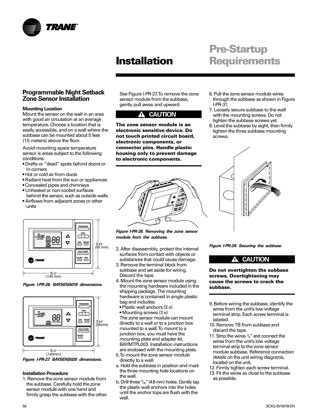 Trane Modu manual Airflows from adjacent zones or other units, Figure I-PR-26. BAYSENS019 dimensions 