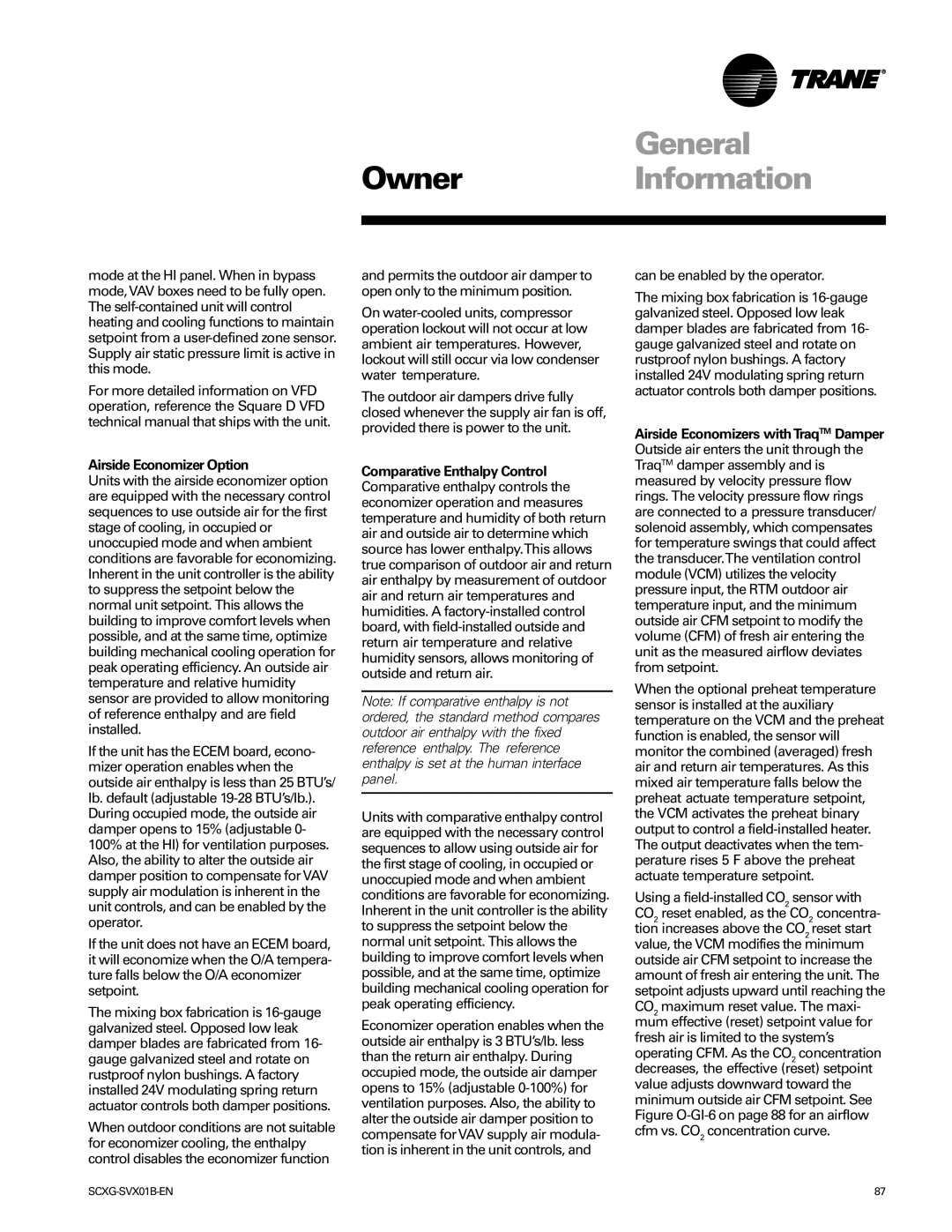 Trane Modu manual Airside Economizer Option, Can be enabled by the operator 