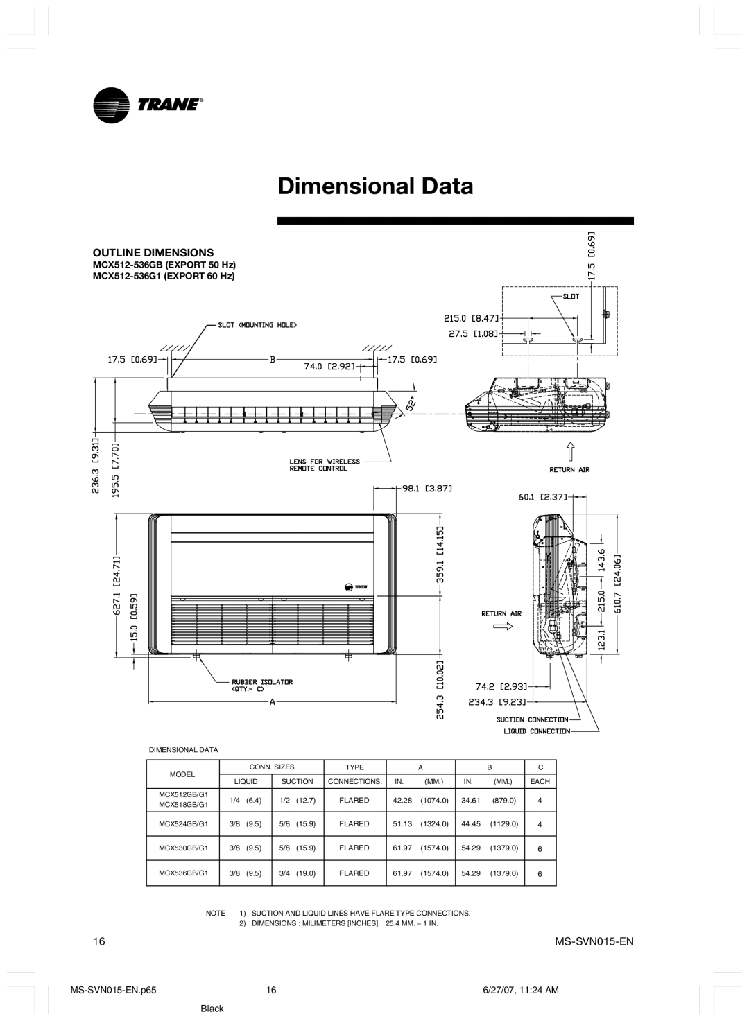 Trane MS-SVN015-EN installation manual Dimensional Data, Outline Dimensions 