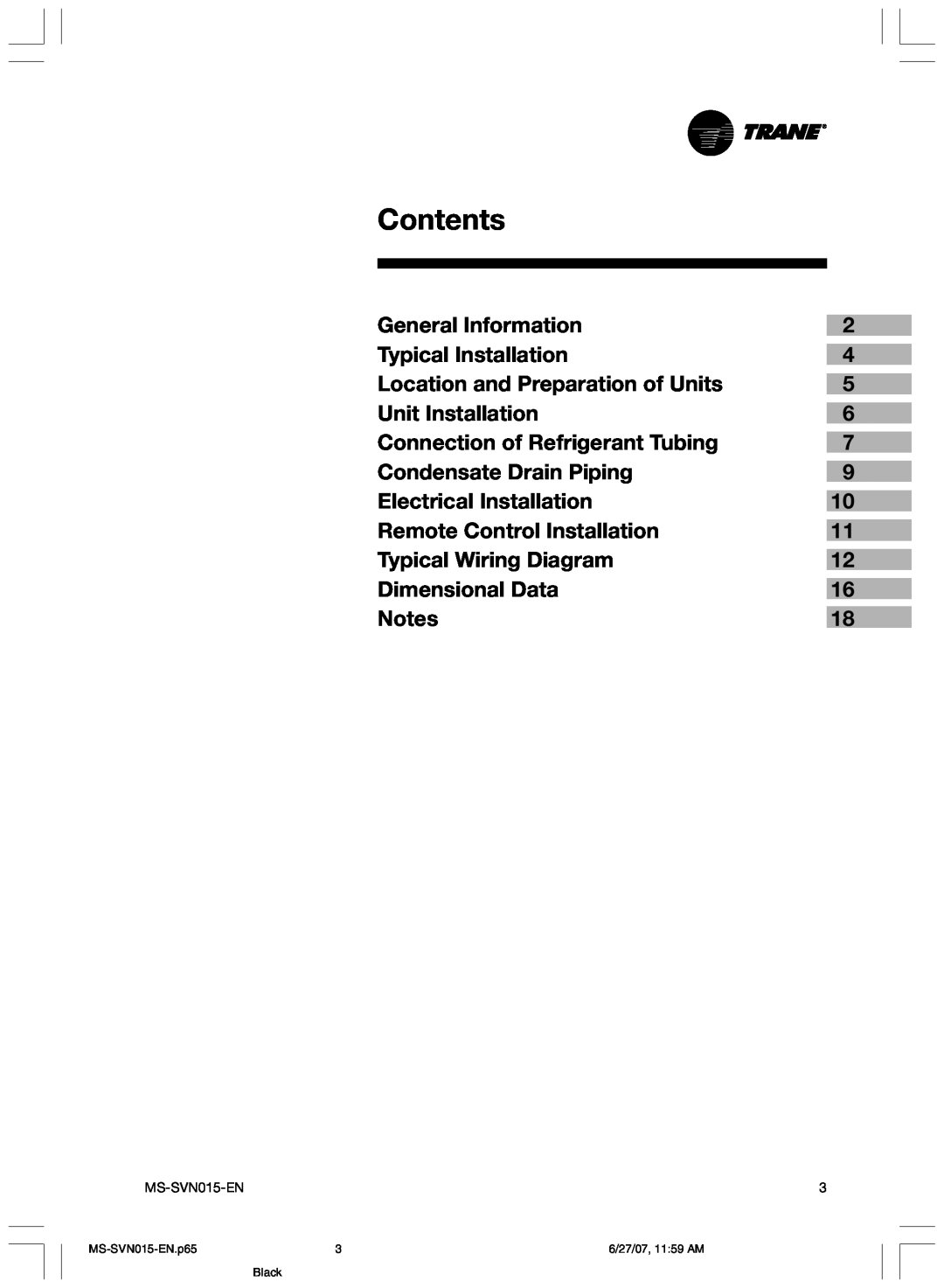 Trane MS-SVN015-EN installation manual Contents 