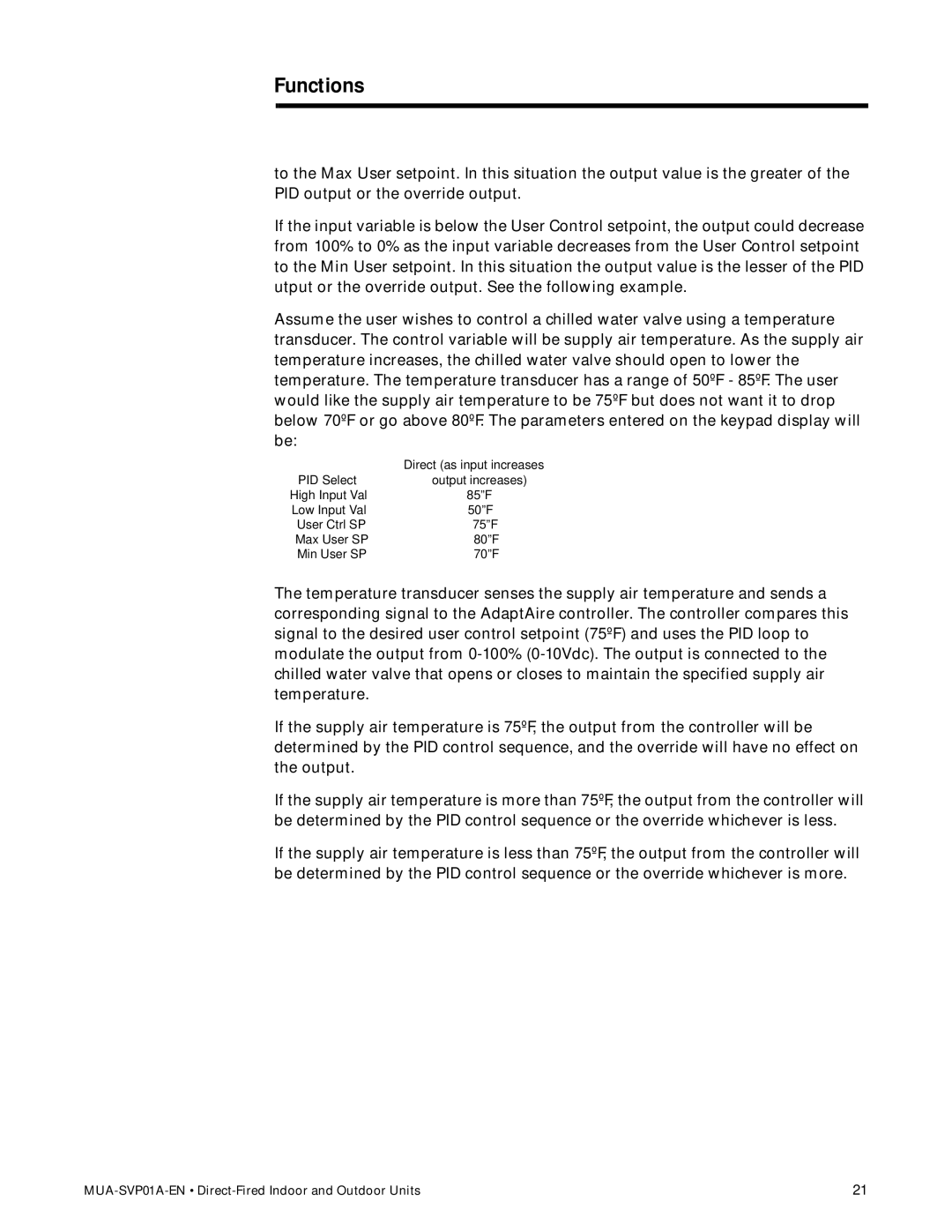 Trane Direct-Fired Indoor and Outdoor Make-Up Air Units, MUA-SVP01A-EN manual 85ºF 