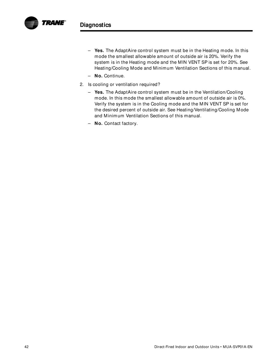 Trane MUA-SVP01A-EN, Direct-Fired Indoor and Outdoor Make-Up Air Units manual Diagnostics 