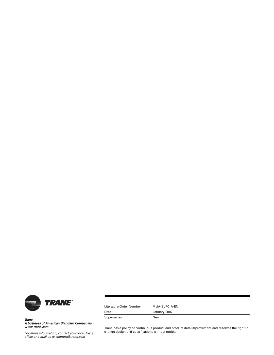 Trane MUA-SVP01A-EN, Direct-Fired Indoor and Outdoor Make-Up Air Units manual Trane 