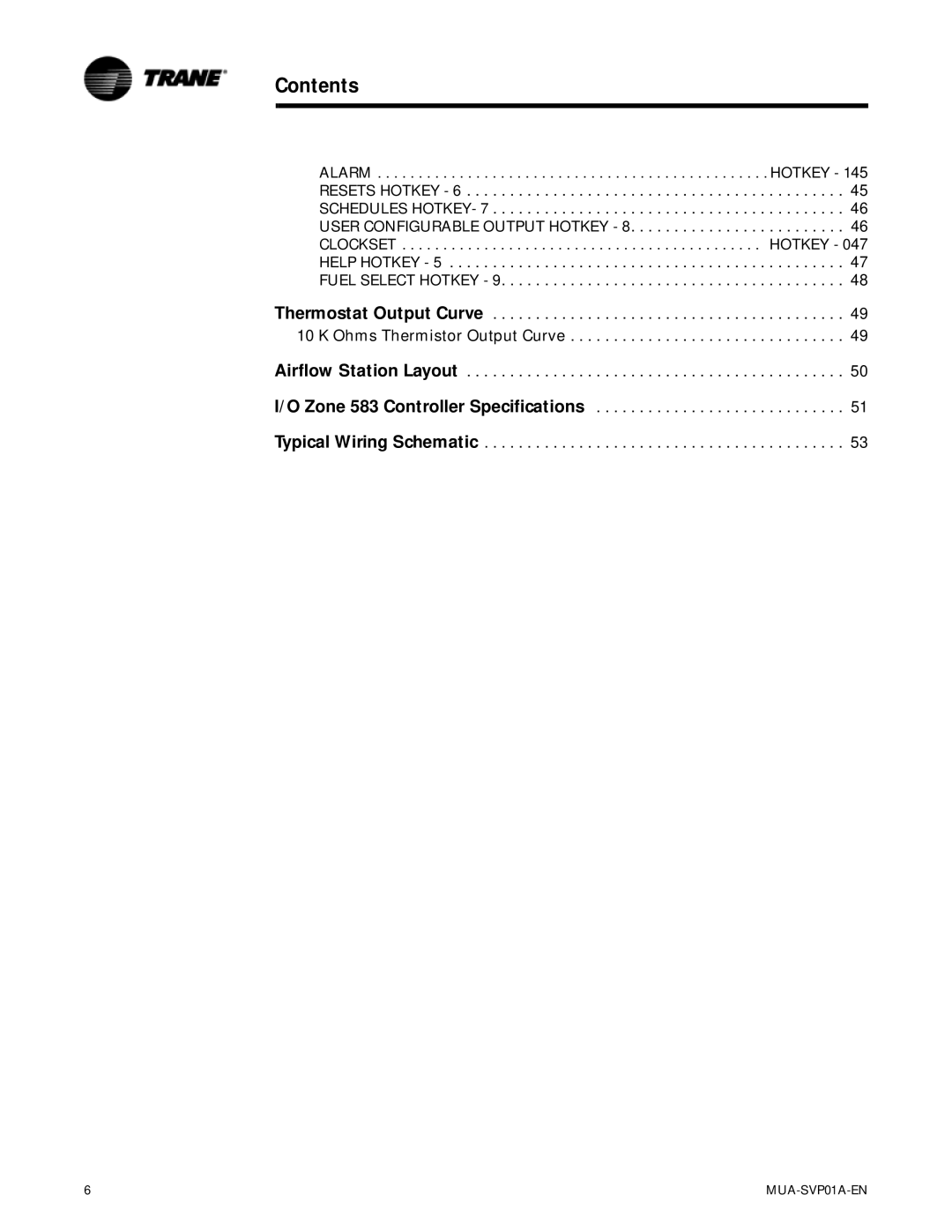 Trane MUA-SVP01A-EN, Direct-Fired Indoor and Outdoor Make-Up Air Units manual Contents 