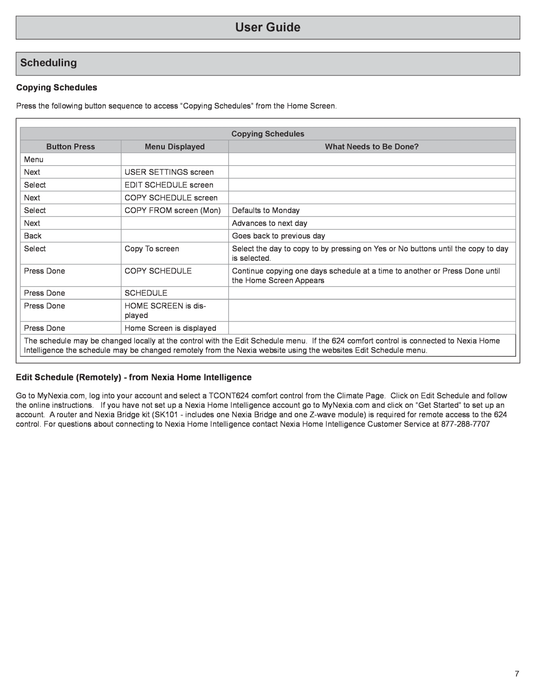 Trane Nexia Touch Screen Comfort Control, TCONT624AS42DA warranty User Guide, Copying Schedules 