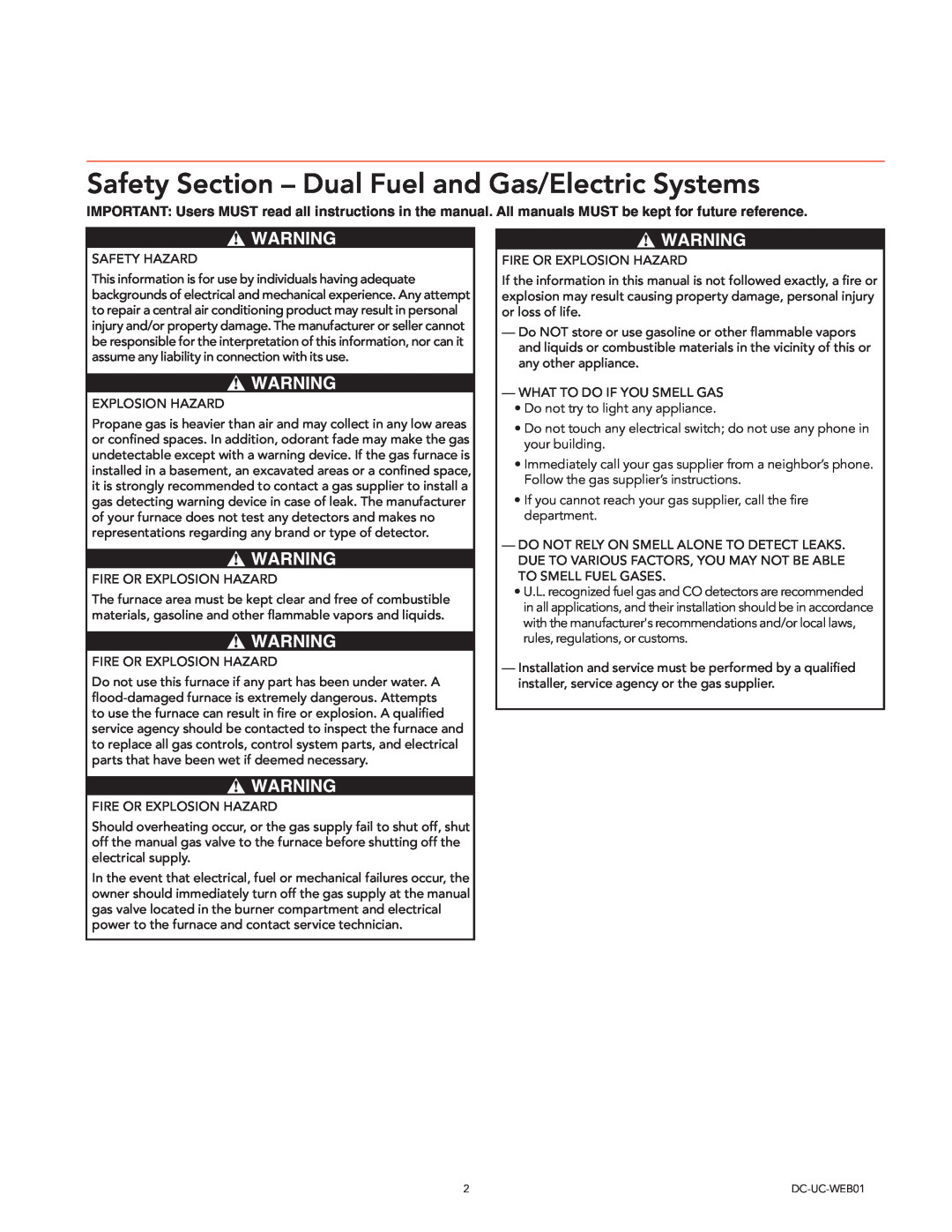 Trane DC-UC-WEB01, Packaged Systems or All-in-One manual Safety Hazard 