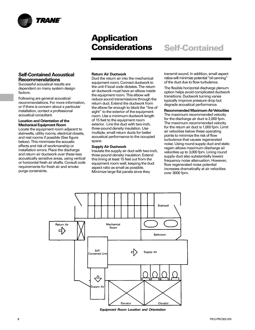 Trane PKG-PRC002-EN manual Application Considerations Self-Contained, Return Air Ductwork, Supply Air Ductwork 