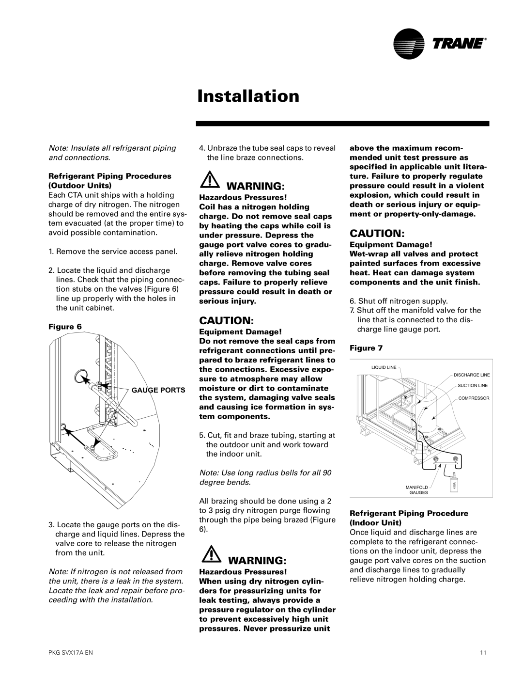 Trane PKG-SVX17A-EN manual Refrigerant Piping Procedures Outdoor Units, Refrigerant Piping Procedure Indoor Unit 