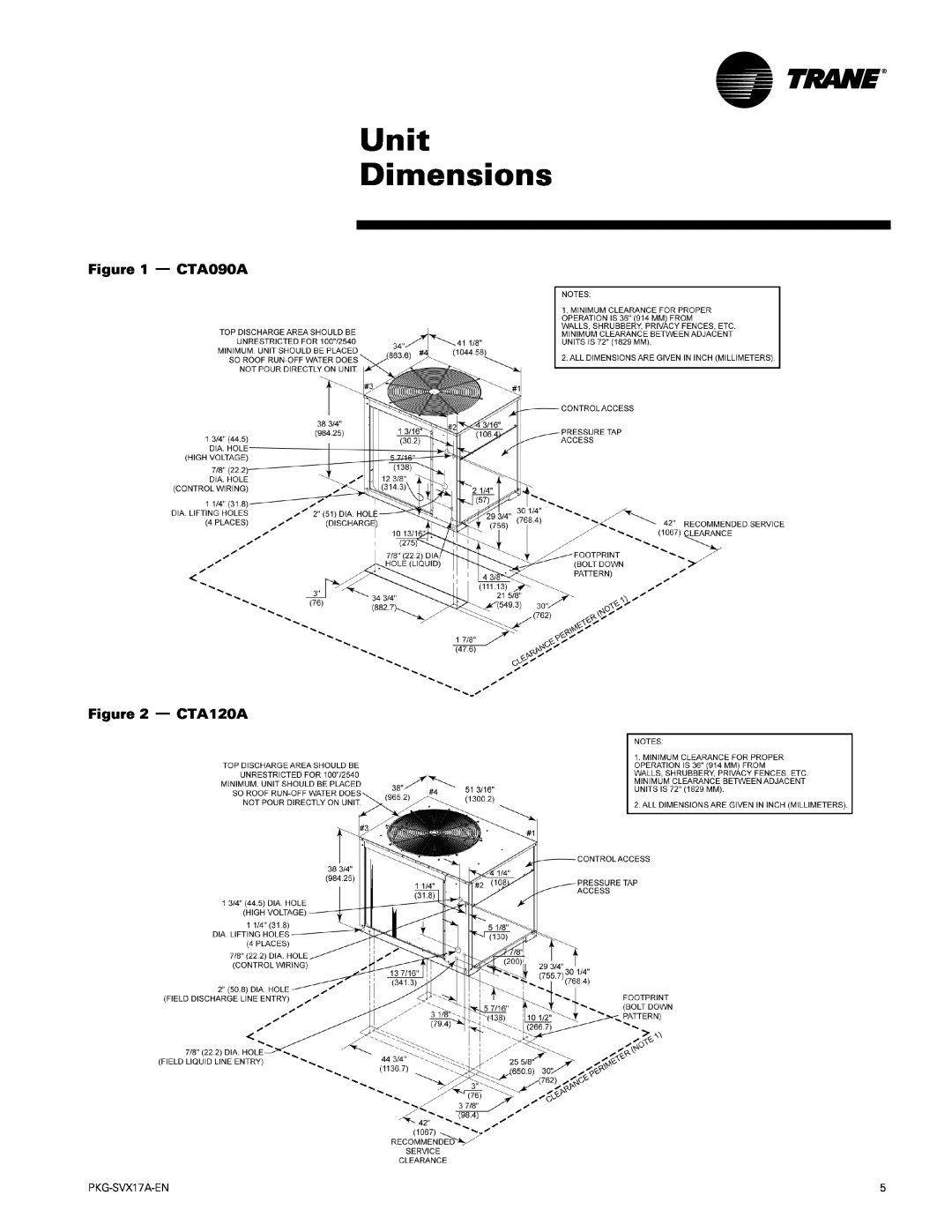 Trane PKG-SVX17A-EN manual Unit Dimensions, CTA090A - CTA120A 