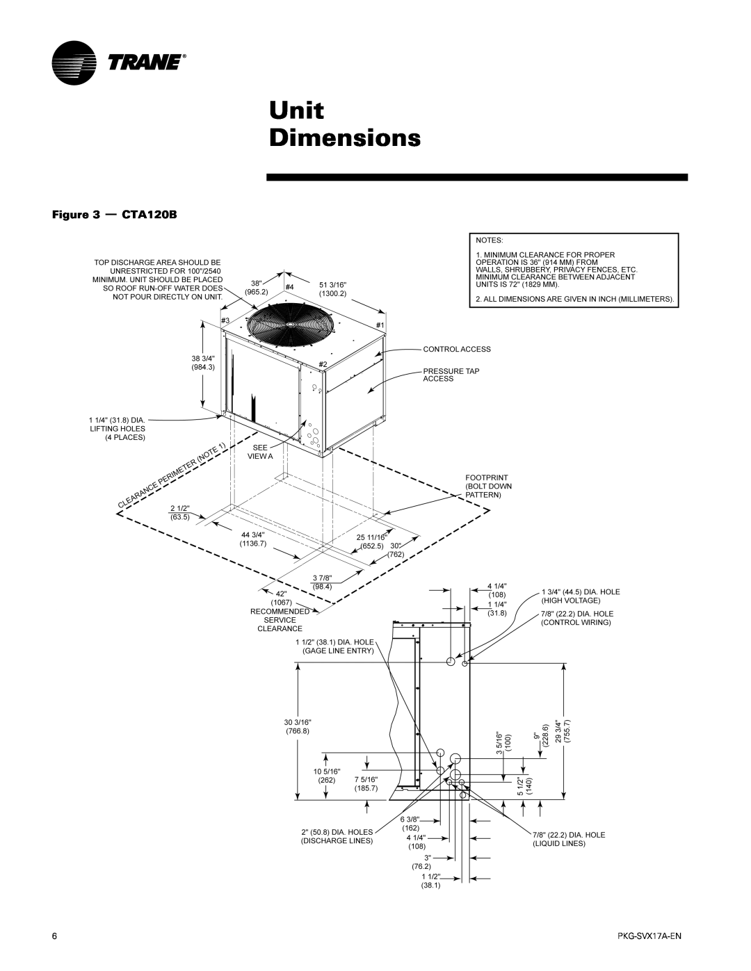 Trane PKG-SVX17A-EN manual Unit Dimensions, CTA120B 