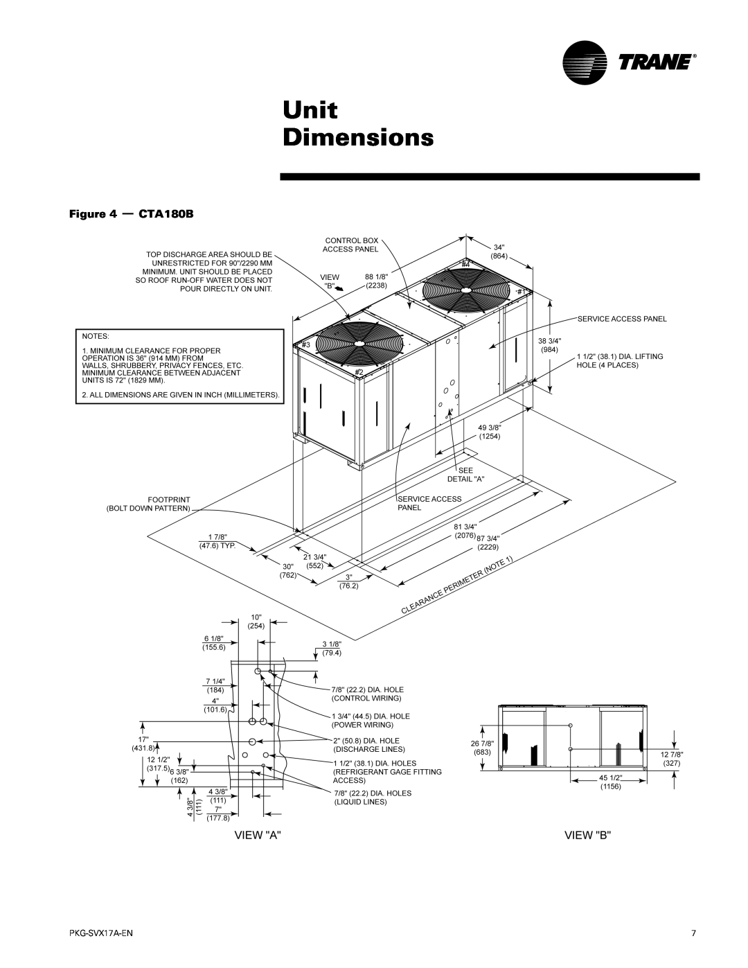 Trane PKG-SVX17A-EN manual Unit Dimensions, CTA180B 