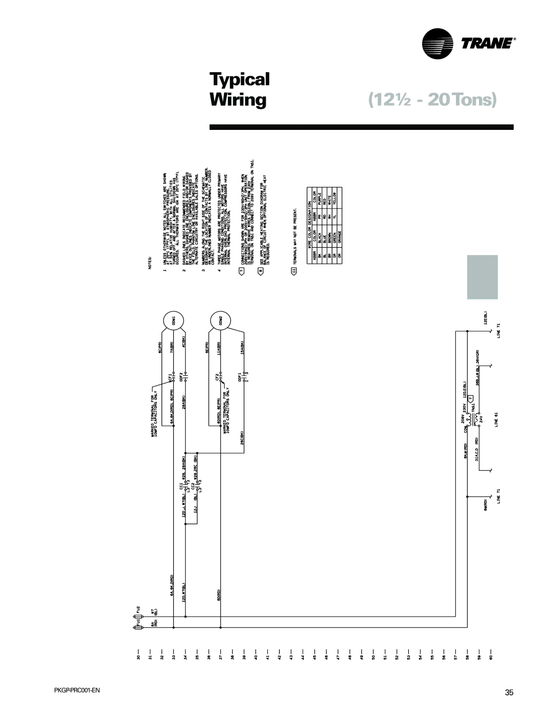 Trane PKGP-PRC001-EN manual Wiring 12½ 20Tons 