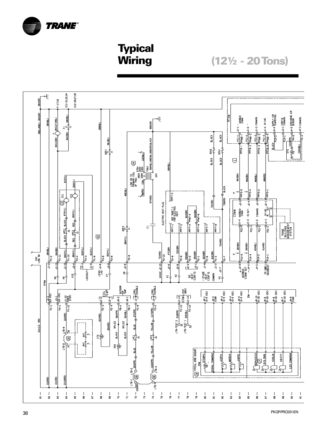 Trane PKGP-PRC001-EN manual Wiring 12½ 20Tons 