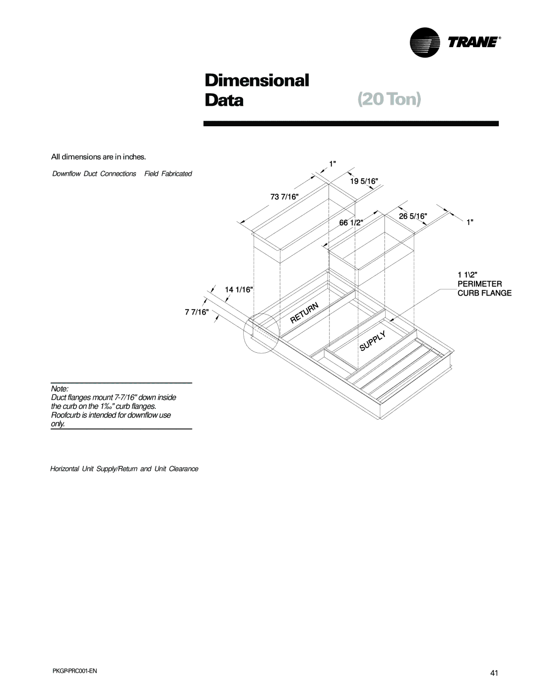Trane PKGP-PRC001-EN manual 19 5/16 73 7/16 26 5/16 