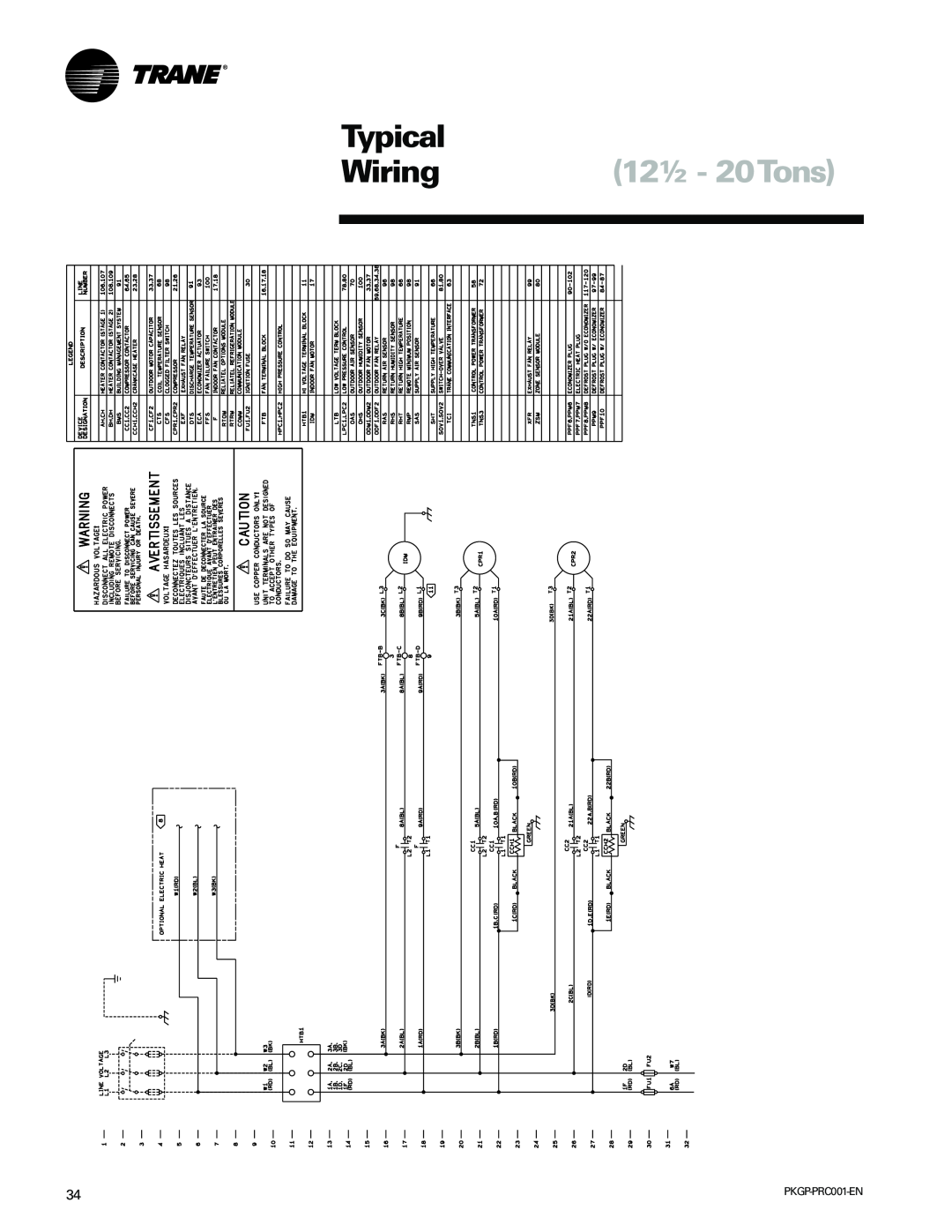 Trane PKGP-PRC001-EN manual Typical, Wiring 12½ - 20Tons 