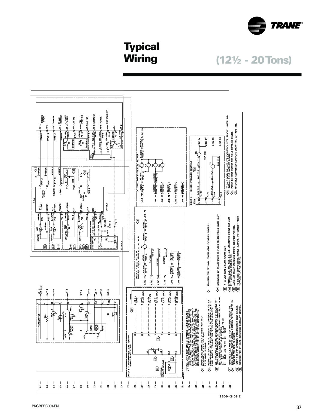 Trane PKGP-PRC001-EN manual Typical, Wiring 12½ - 20Tons 