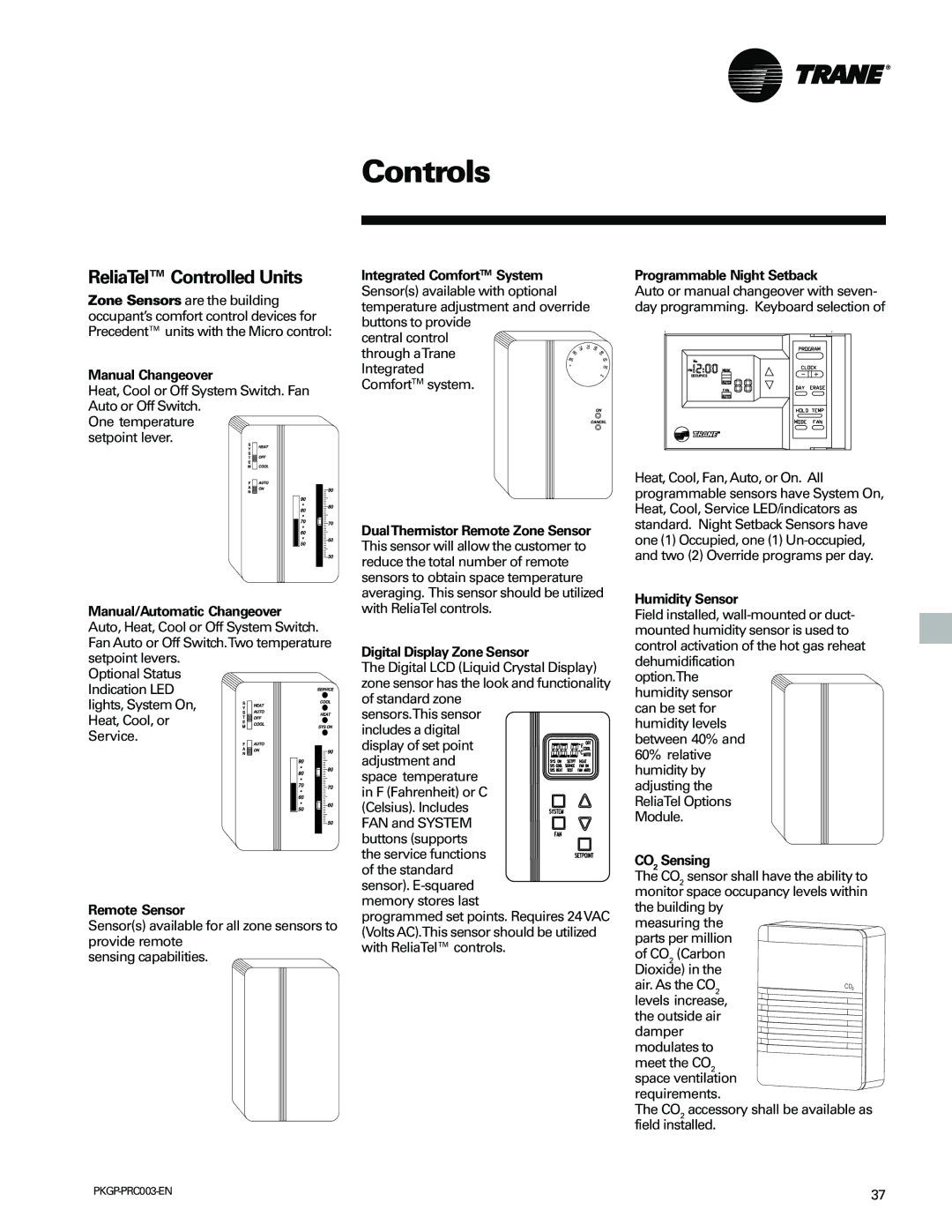 Trane PKGP-PRC003-EN manual Controls, ReliaTel Controlled Units 